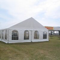 30' x 60' frame tent with gable ends and window sidewalls.