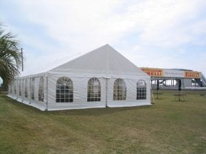 30' x 60' frame tent with gable ends and window sidewalls.