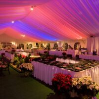 50' x 90' tent liner back lit with red, white and blue LED lights.