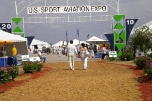 Entrance to the 2010 annual U.S. Sports Aviation Expo showing a variety of structure and frame tents.