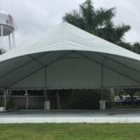 50' x 30' gable ended frame tent with an open end used as a stage cover.