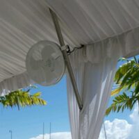 20" white tent fan with clamp. Needs power.